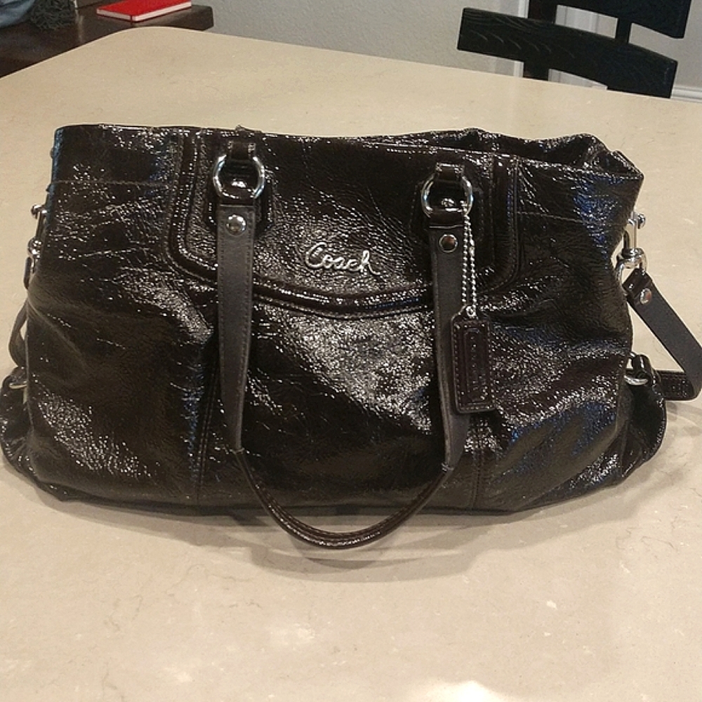 Coach Ashley Mahogany Brown Patent Leather Purse